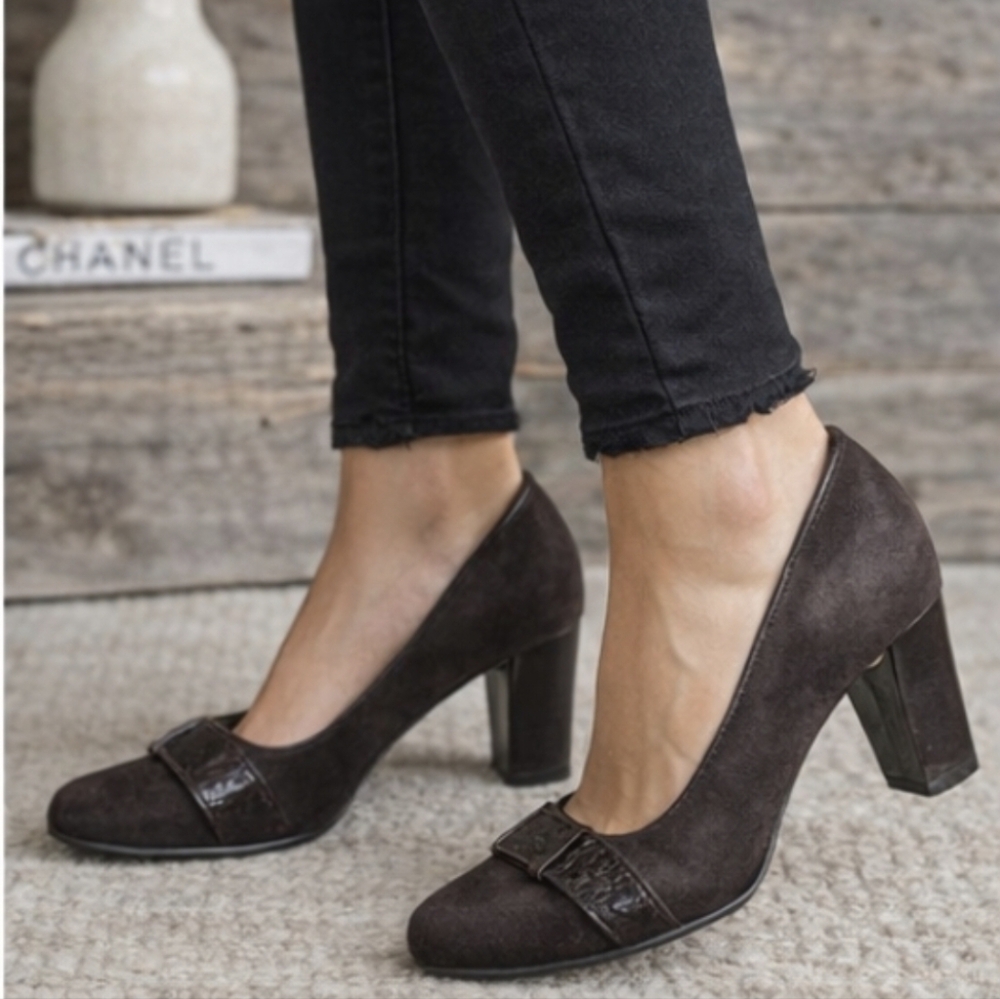 Enzo Angiolini Totiana Y2K Office Siren Sqaure Toe Block Heel Pumps 7M